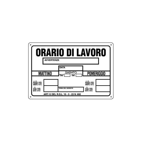 CARTELLO "ORARIO DI LAV."57 01